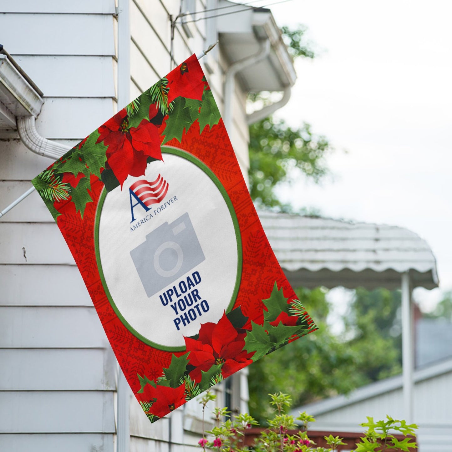 Personalized Red Poinsettia House Flag & Garden Flag