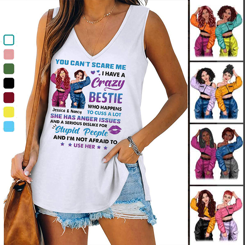 Crazy Cool Besties Personalized Women Tank Top V Neck Casual Flowy Sleeveless