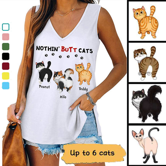 Nothing Butt Cats Fluffy Cat Personalized Women Tank Top V Neck Casual Flowy Sleeveless