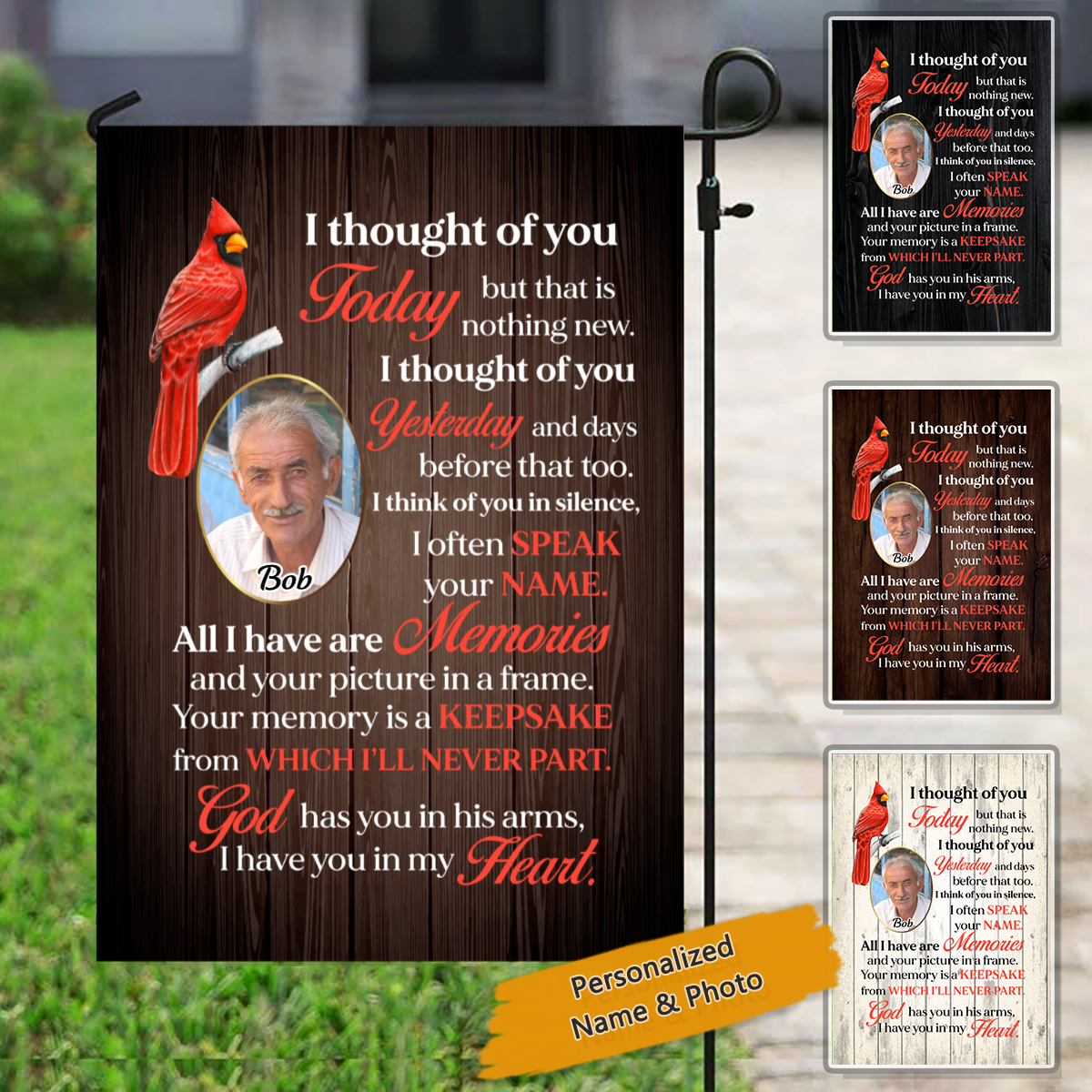 Thought Of You Today Memorial Personalized Cardinal Flag for Graves