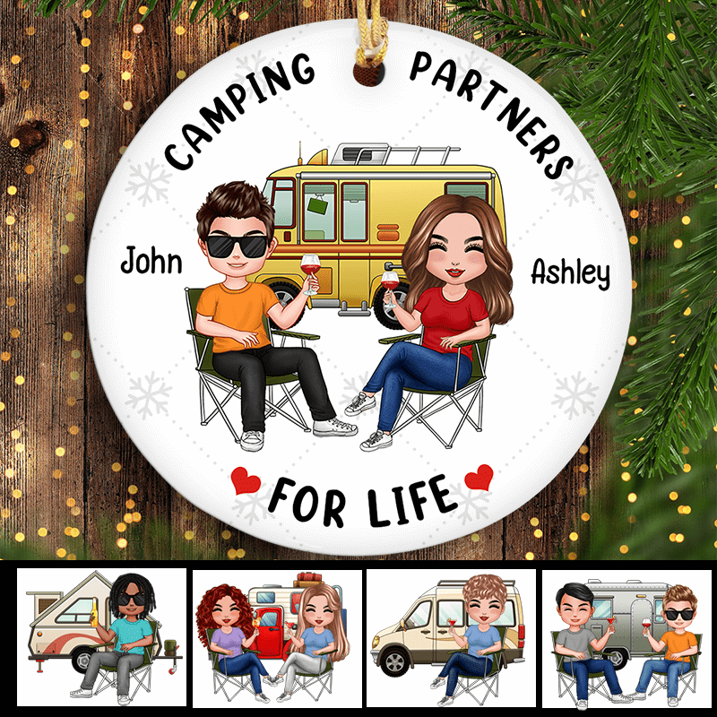 Doll Man Woman Couple Camping Personalized Circle Ornament