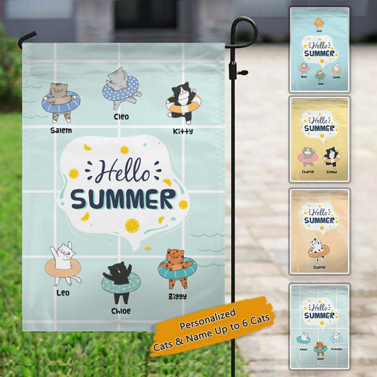 Hello Summer Cute Cats Personalized Cat Decorative Garden Flags