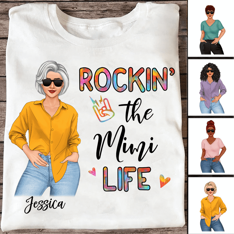Rockin' Grandma Life カラフルパターン パーソナライズシャツ