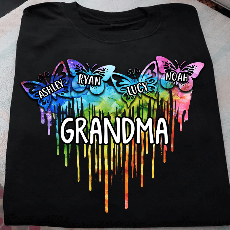 Colorful Butterfly Heart Grandma Mom Personalized Shirt