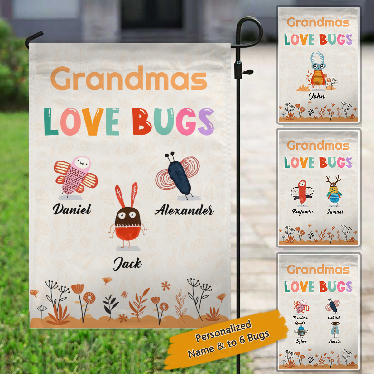 Grandmas Love Bug Personalized Garden Flag