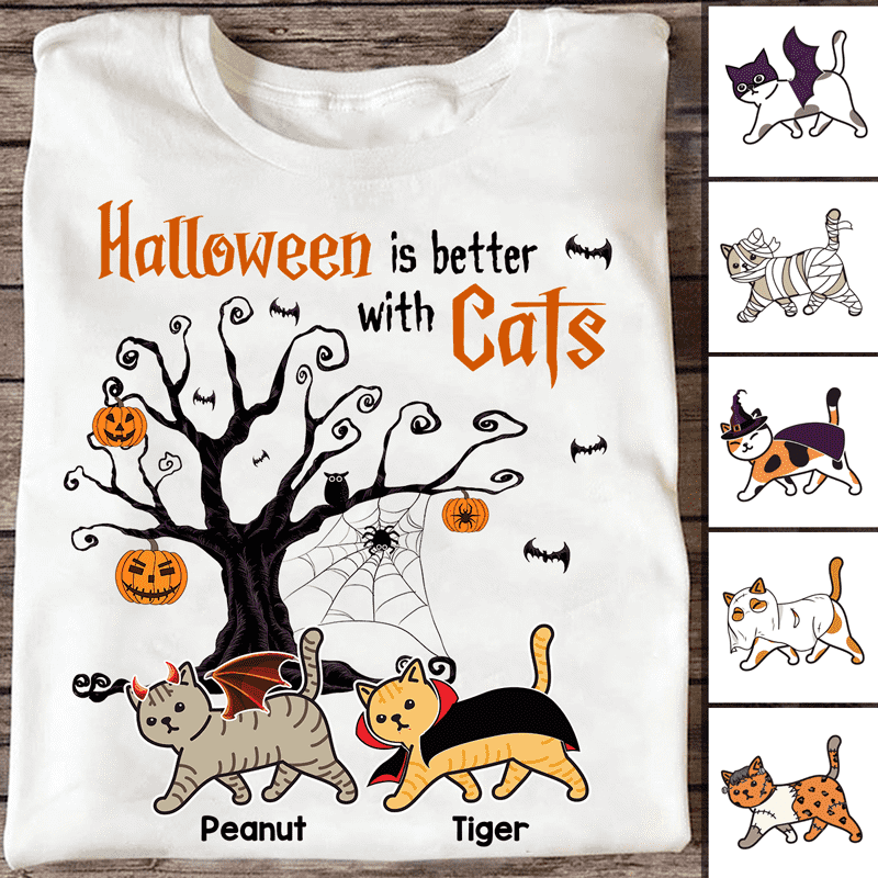 Halloween Is Better With Walking Cats Personalized Shirt