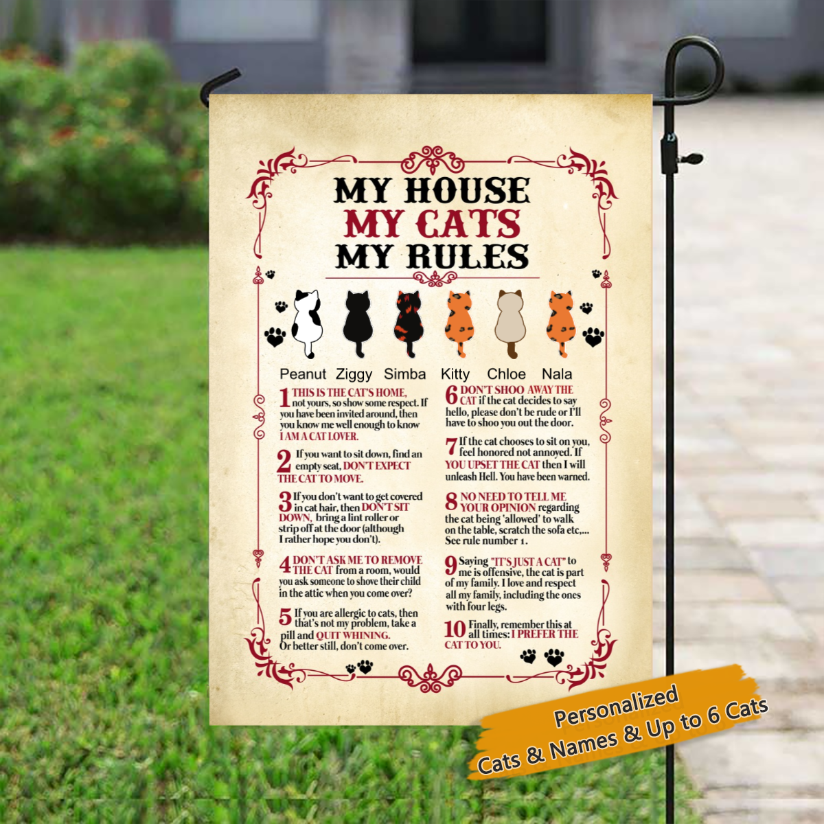 My House My Cats My Rules Personalized Cat Decorative Garden Flags