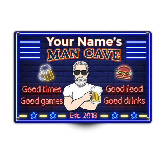 Personalized Man Cave Good Time Good Games Metal Sign