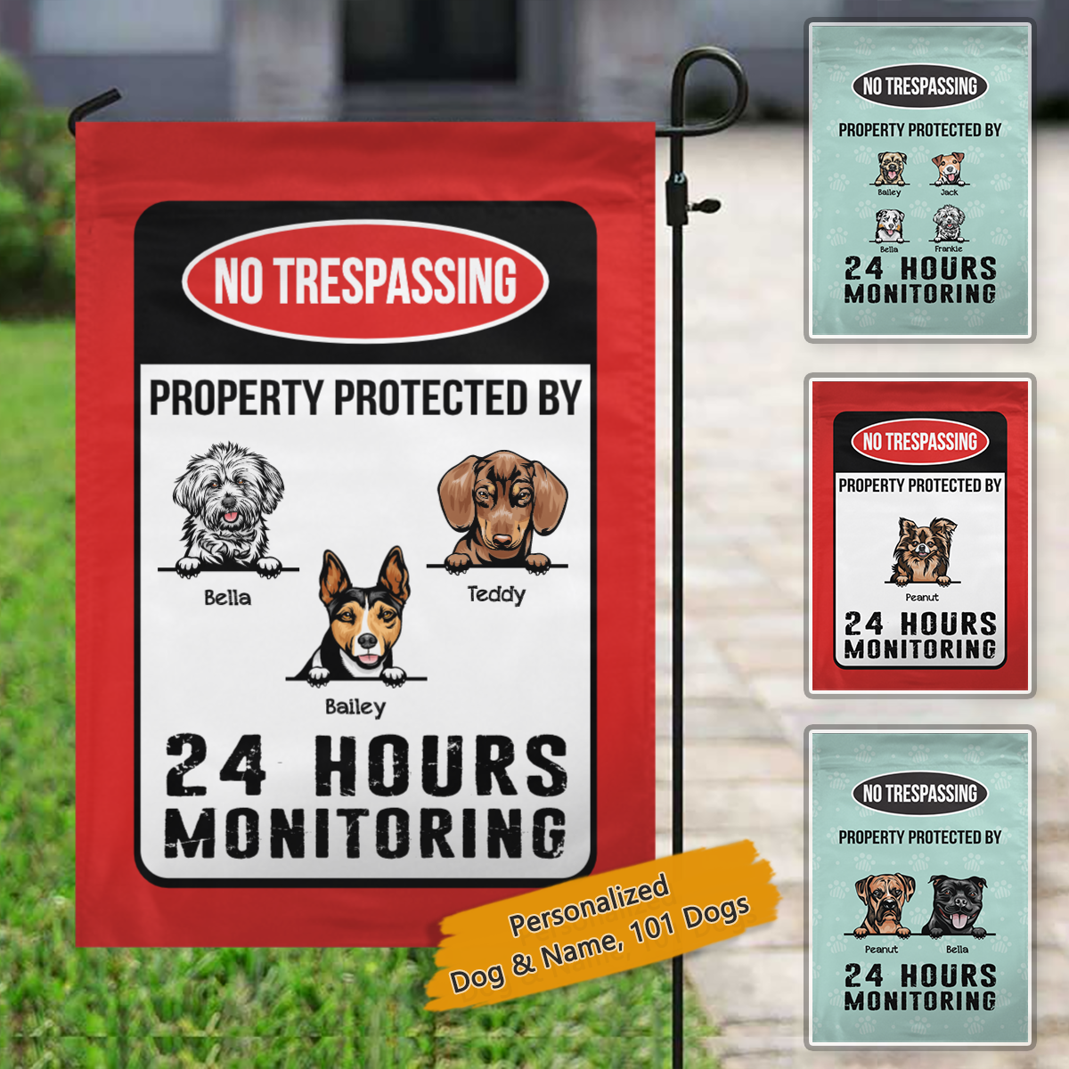 No Trespassing Property Protected By Dogs Personalized Dog Decorative Garden Flags