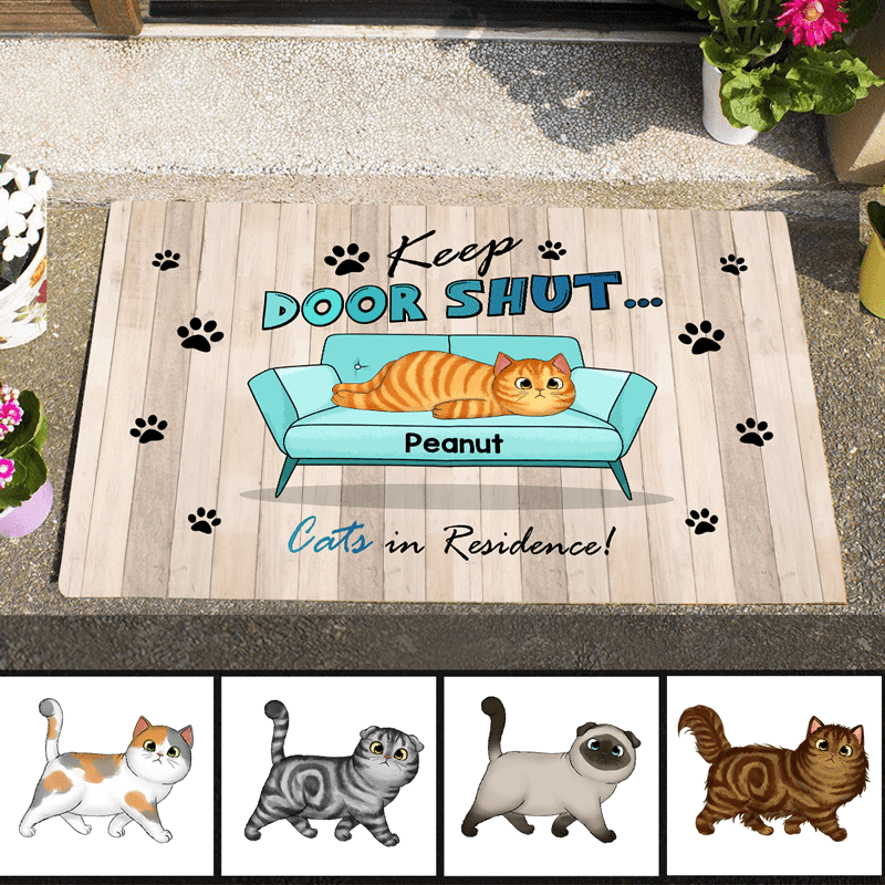 Keep Door Shut Cats In Residence Personalized Doormat