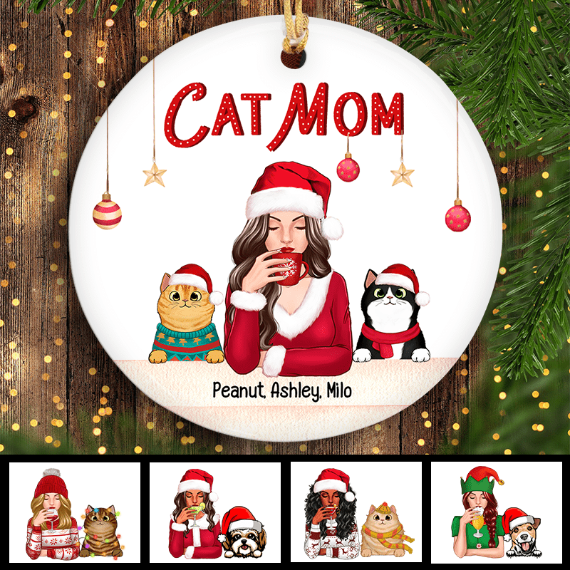 Dog Cat Mom Christmas Personalized Circle Ornament