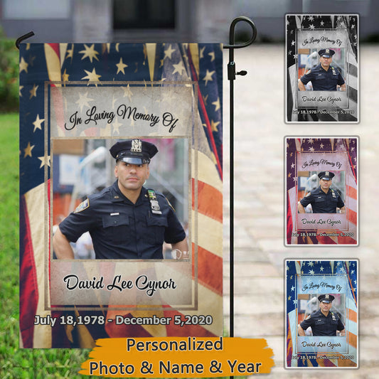 In Loving Memory – Patriotic Flag, Personalized Photo Memorial Garden Flag