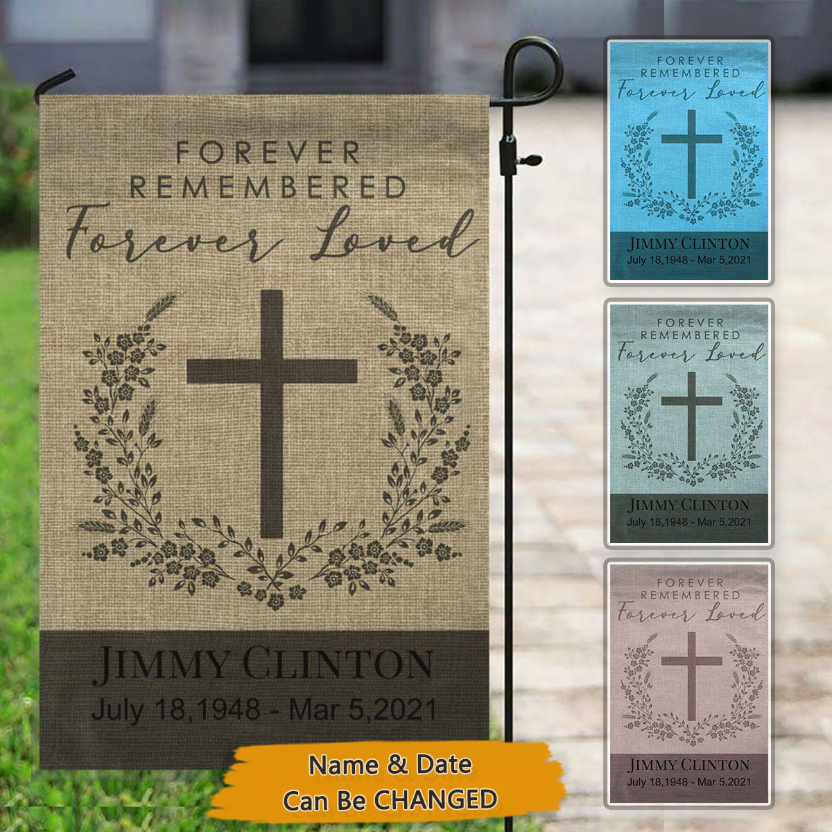 Personalized Forever Remembered Burlap Garden Flag