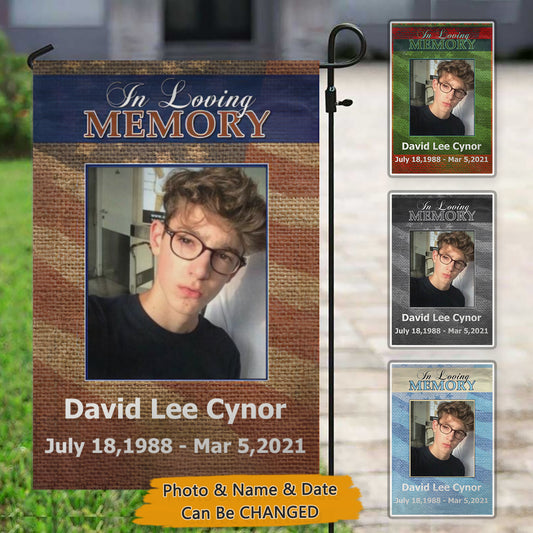 Red White and Blue In Loving Memory Personalized Photo Memorial Garden Flag