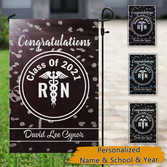 Registered Nurse Graduation Silver Confetti Name Garden & House Flag