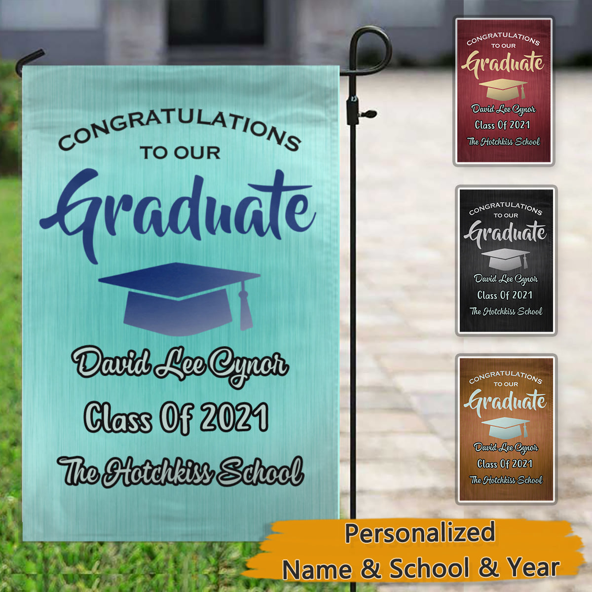 Graduation Congrats Brushed Burgundy Red and White Garden & House Flag