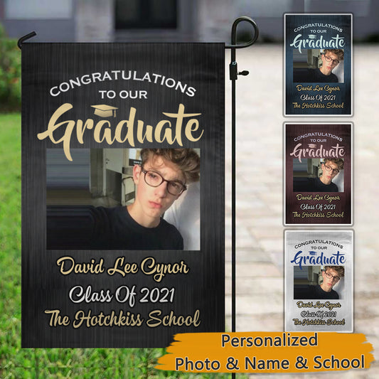 Photo Graduation Brushed Black Gold and White Garden & House Flag