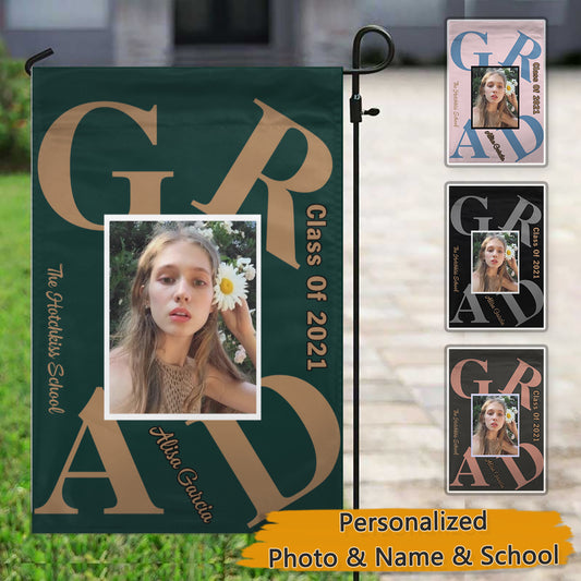 Bold Script Graduate Announcement Garden & House Flag