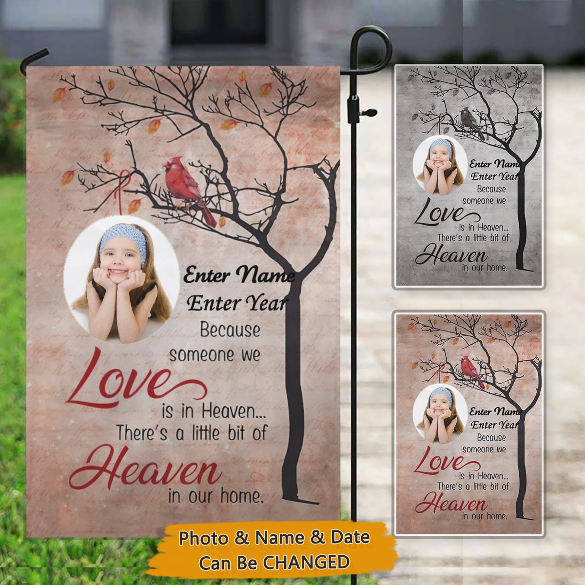 Someone We Love In Heaven Cardinal Memorial Photo Garden Flag