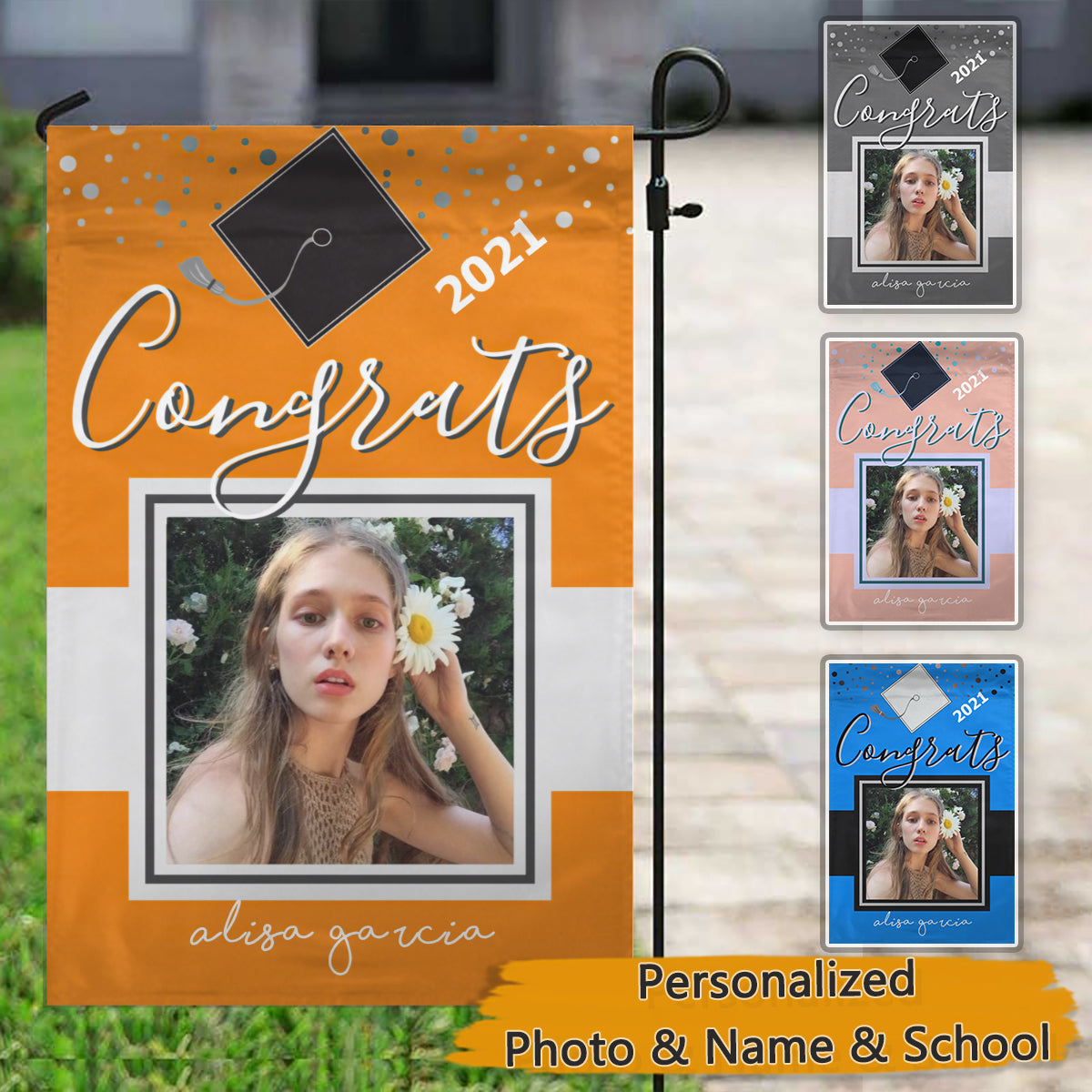 Congrats Graduation Celebration Garden & House Flag Orange