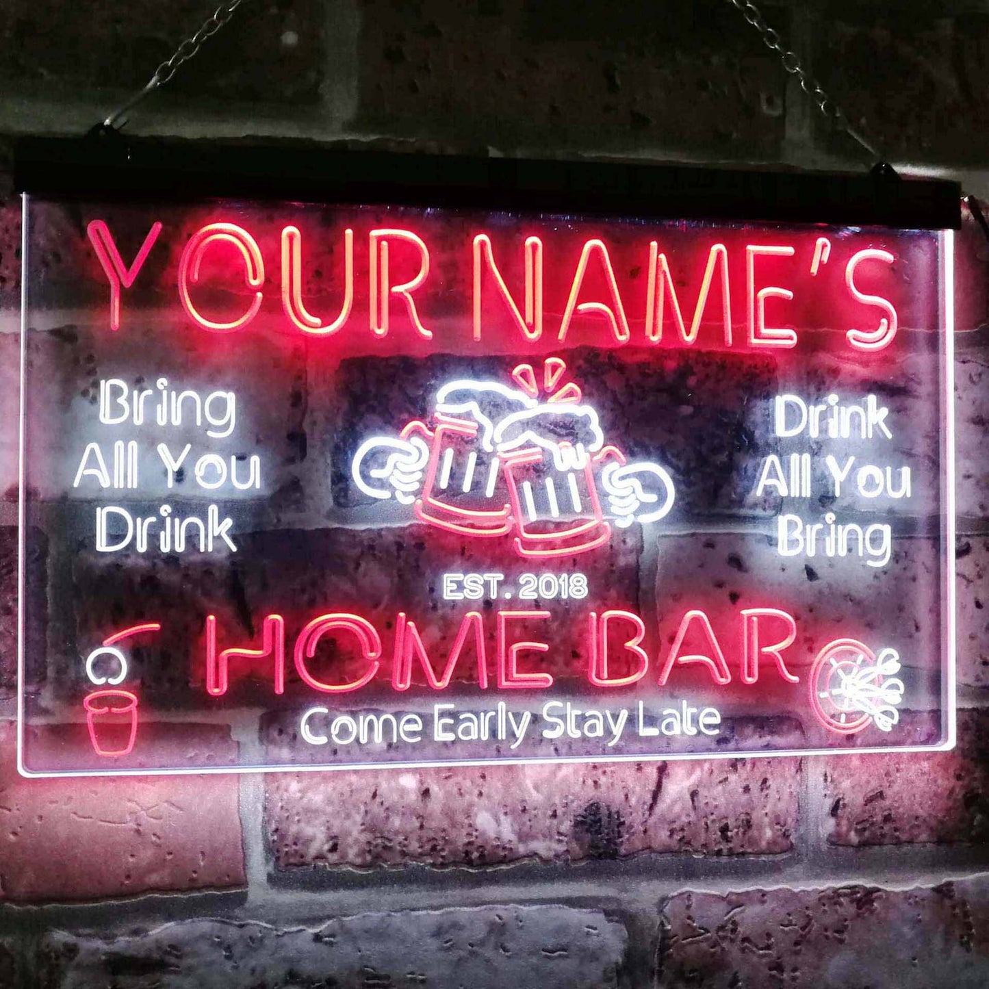 Personalized Your Name Custom Home Bar Neon Signs Beer Established Year Dual Color LED Acrylic Neon Light Sign