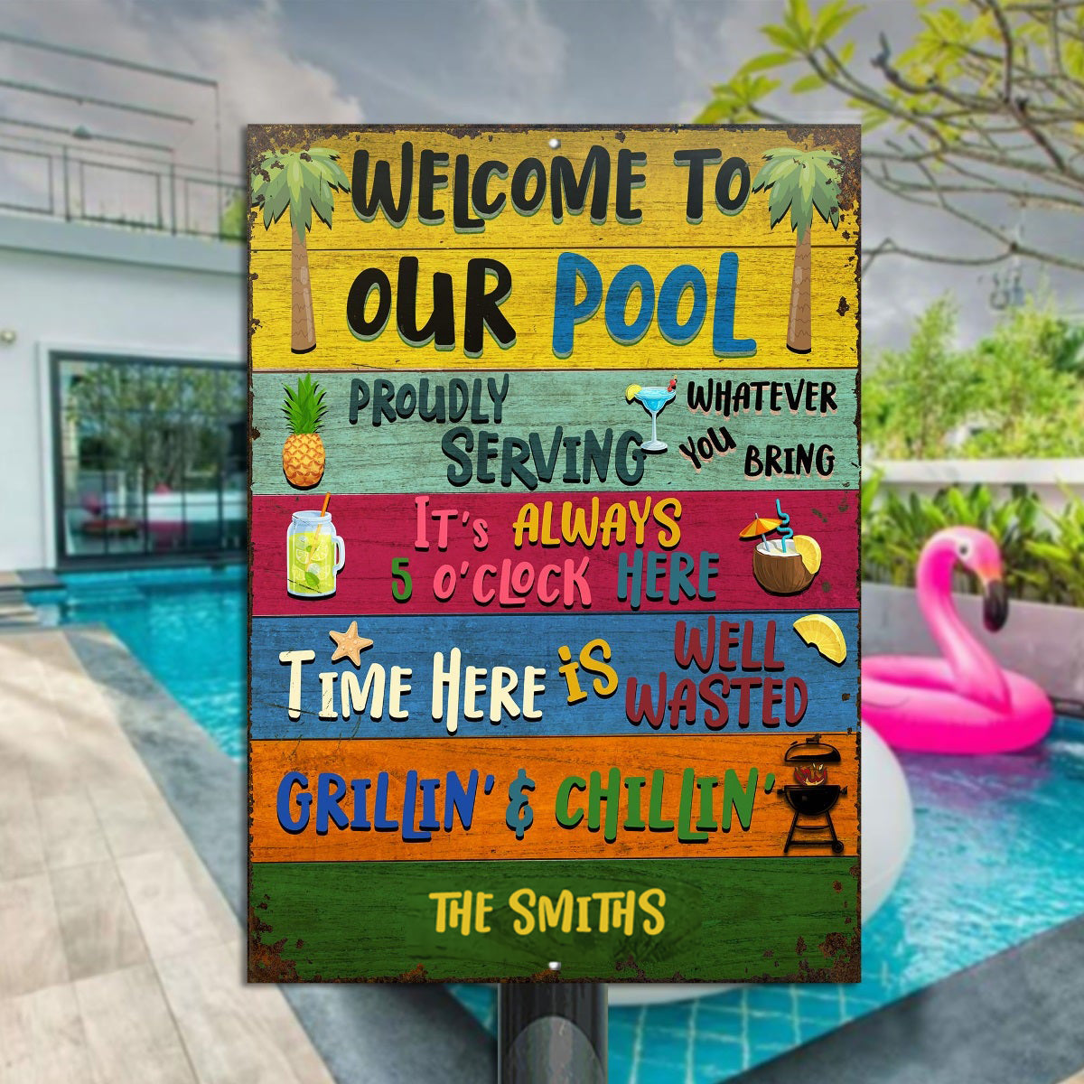 Reception Pool Sign Personalized Swimming Welcome To Our Pool Customized Classic Metal Sig ...