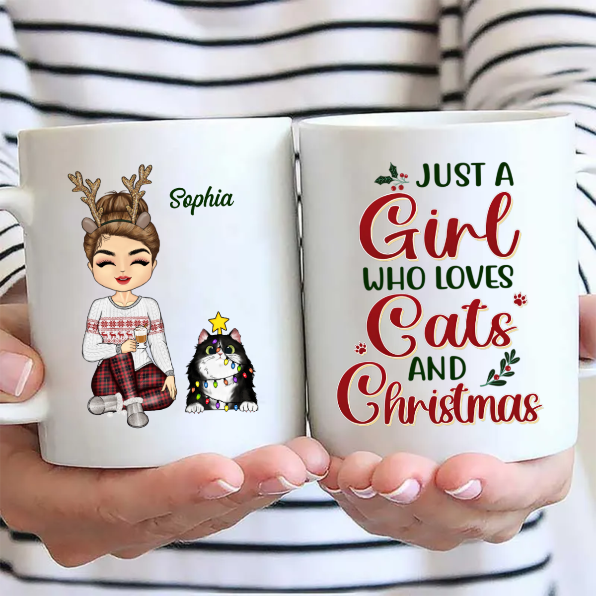 Just A Girl Boy Who Loves Dogs Cats And Christmas - Christmas Gift For Dog Lovers And Cat Lovers - Personalized Custom Mug