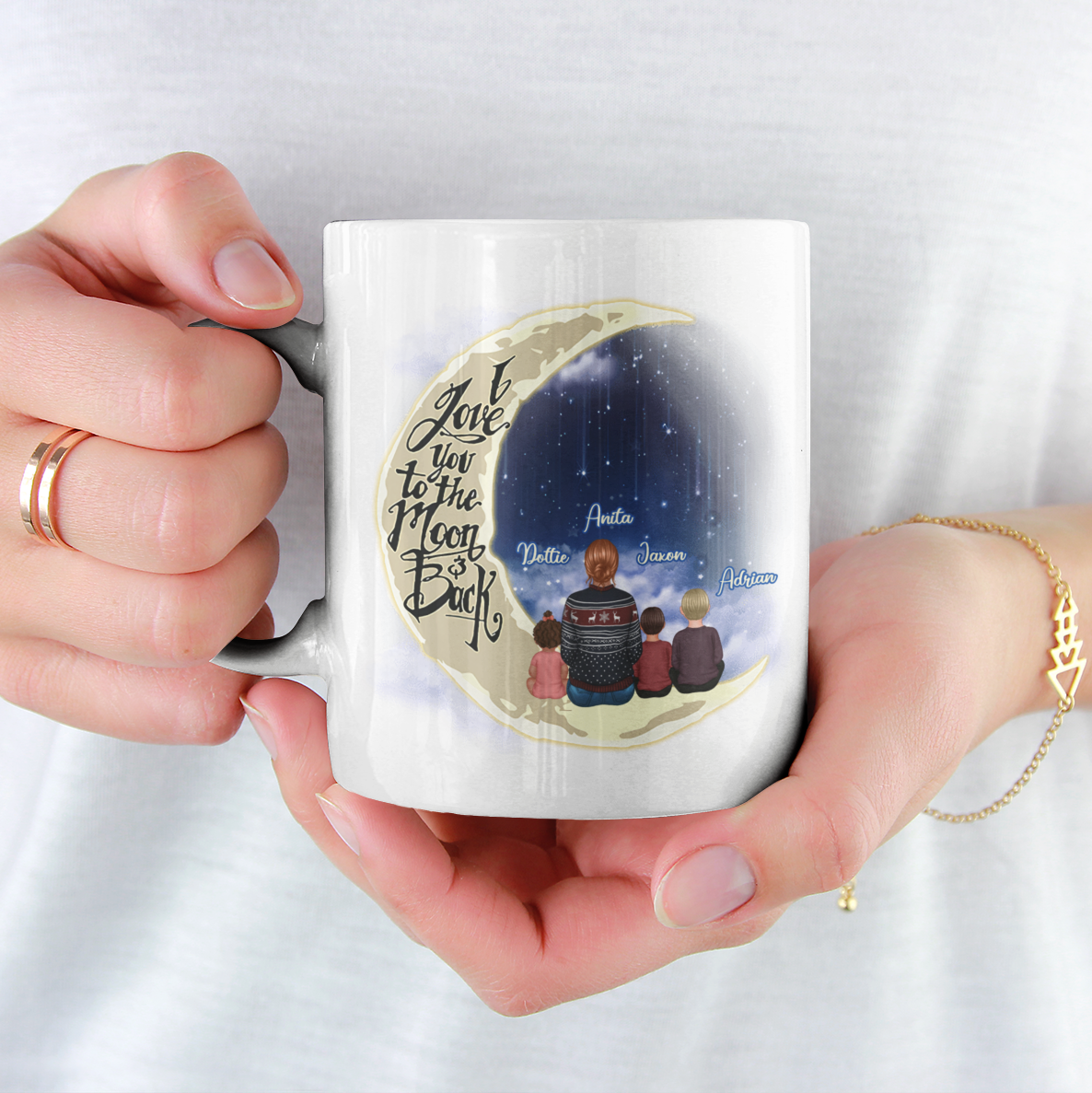 Parents Grandparents and Kids On Moon Personalized Mug