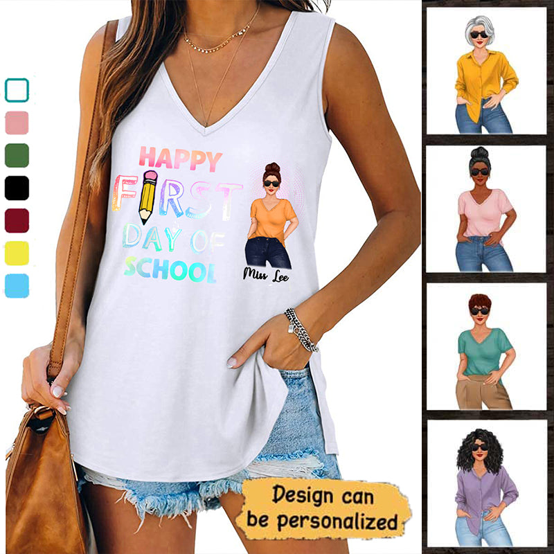What An Awesome Teacher Look Like Back To School Personalized Women Tank Top V Neck Sleeveless