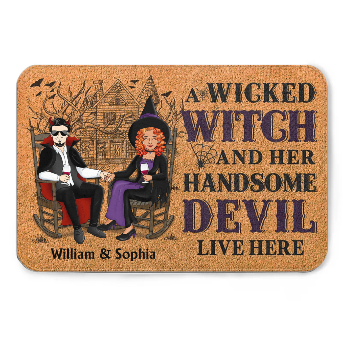 A Wicked Witch And Her Handsome Devil Live Here - カップルへのギフト - パーソナライズされたカスタムドアマット