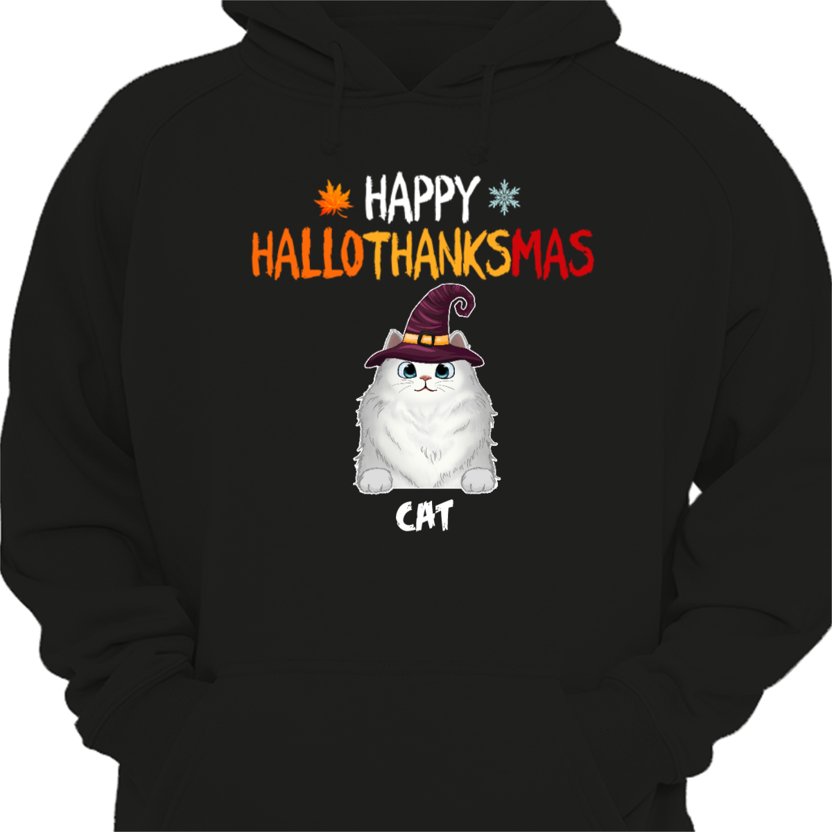 Hallothanksmas Halloween Thanksgiving Christmas Fluffy Cats Personalized Hoodie Sweatshirt