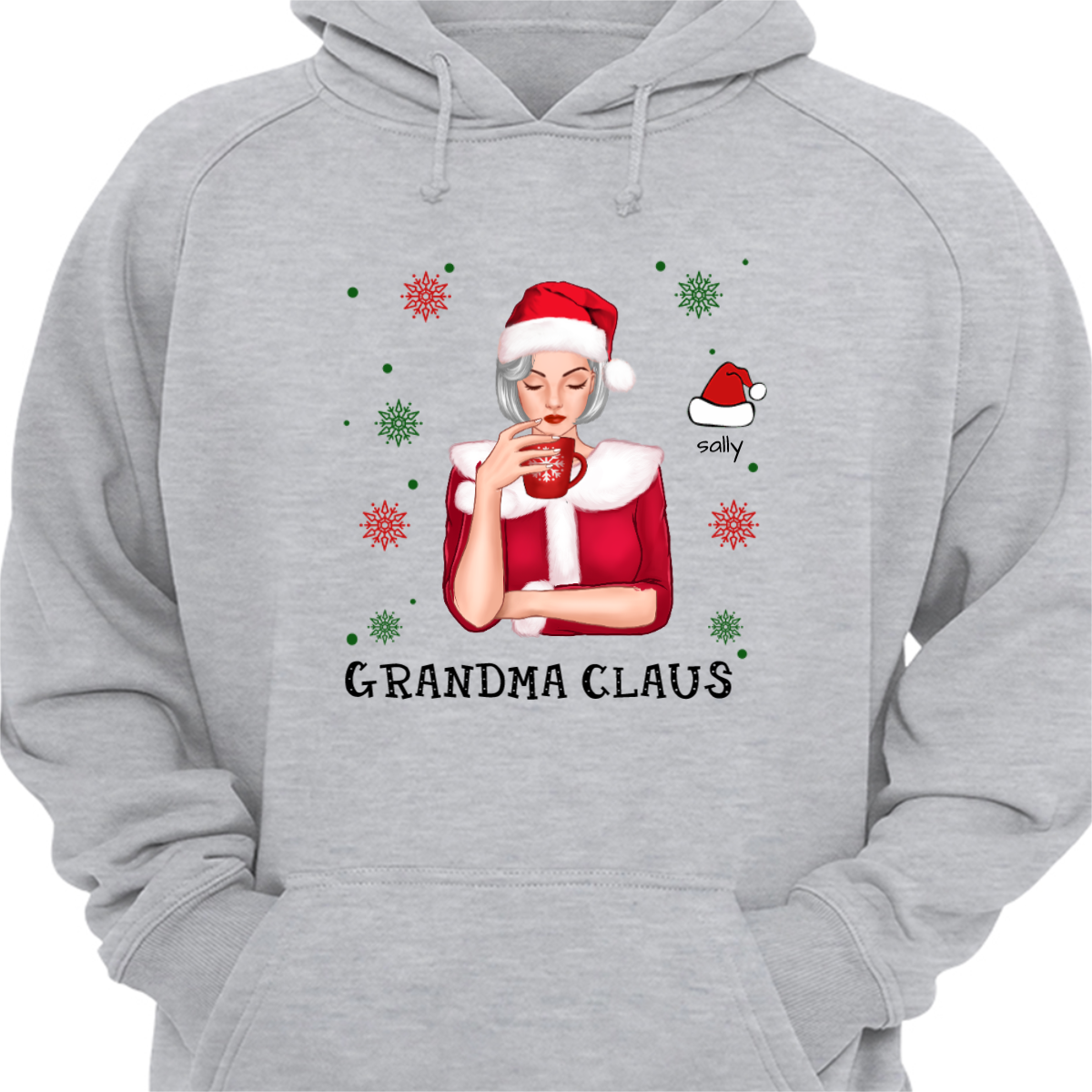 Beautiful Christmas Mom Grandma Claus Personalized Hoodie Sweatshirt