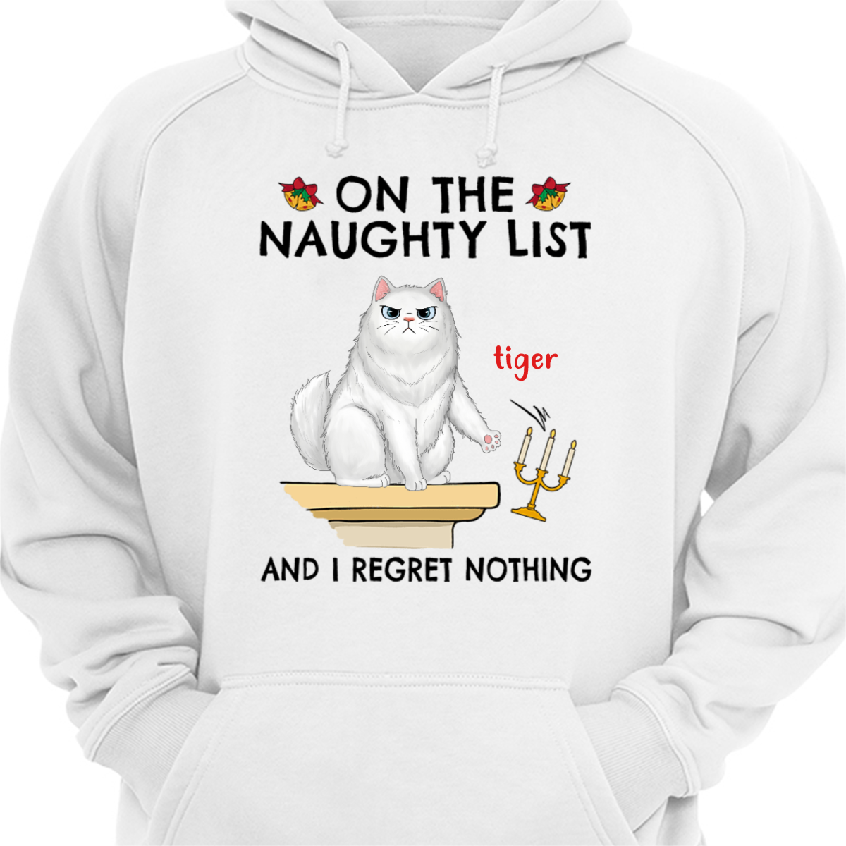 Naughty Cat Regret Nothing クリスマス パーソナライズド パーカー スウェットシャツ