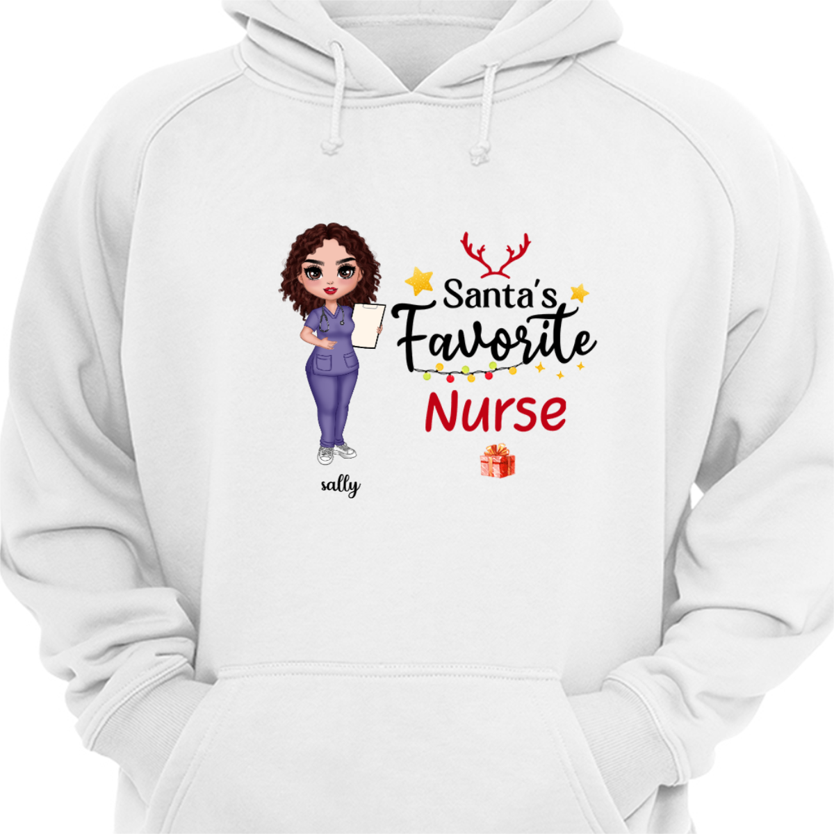 Santa‘s Favorite Doll Nurse Personalized Hoodie Sweatshirt