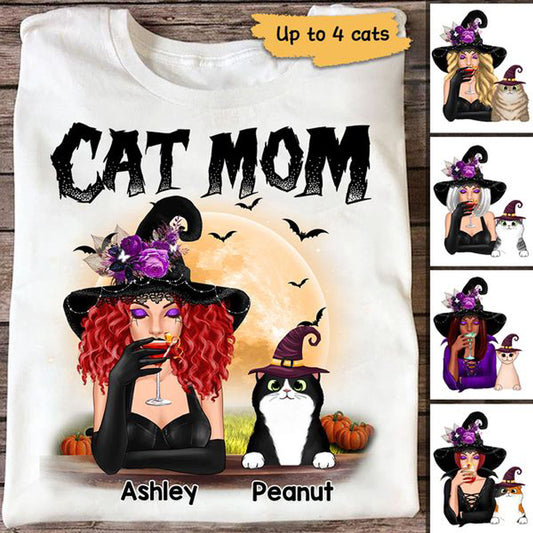 Halloween Witch Cat Mom Personalized Shirt