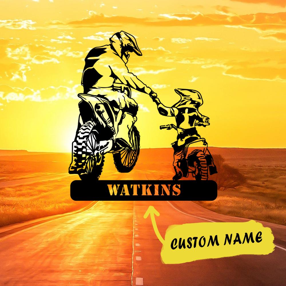 Dad And His Child Together We Ride Custom Name Metal Wall Art