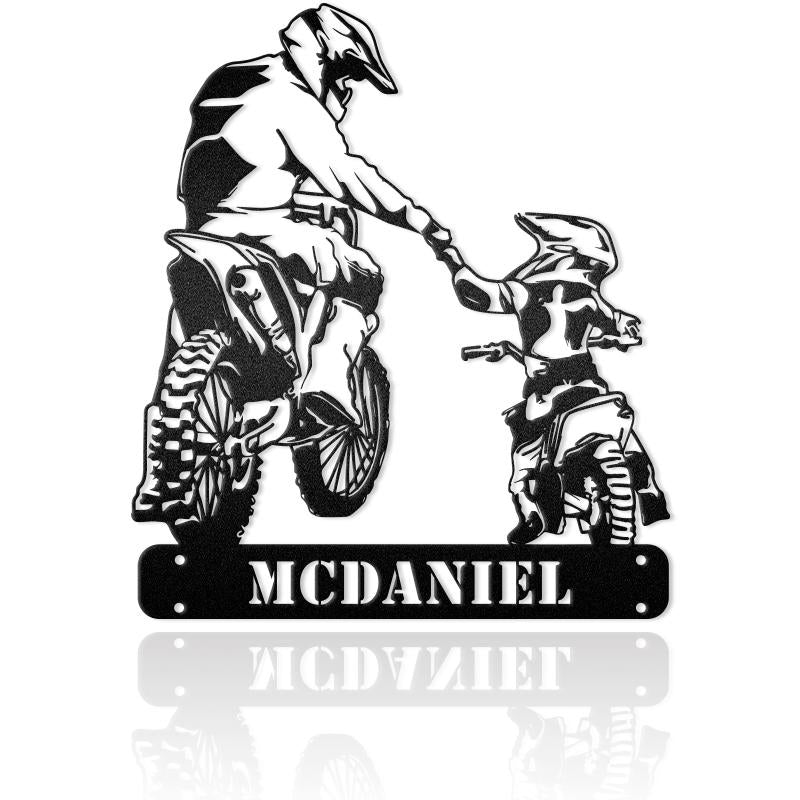 Dad And His Child Together We Ride Custom Name Metal Wall Art