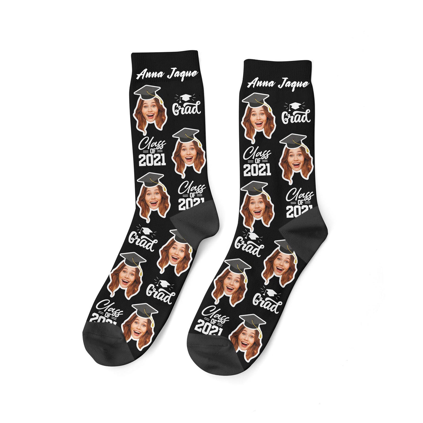 Custom Graduation Face Socks, Personalized Name & Photo Socks