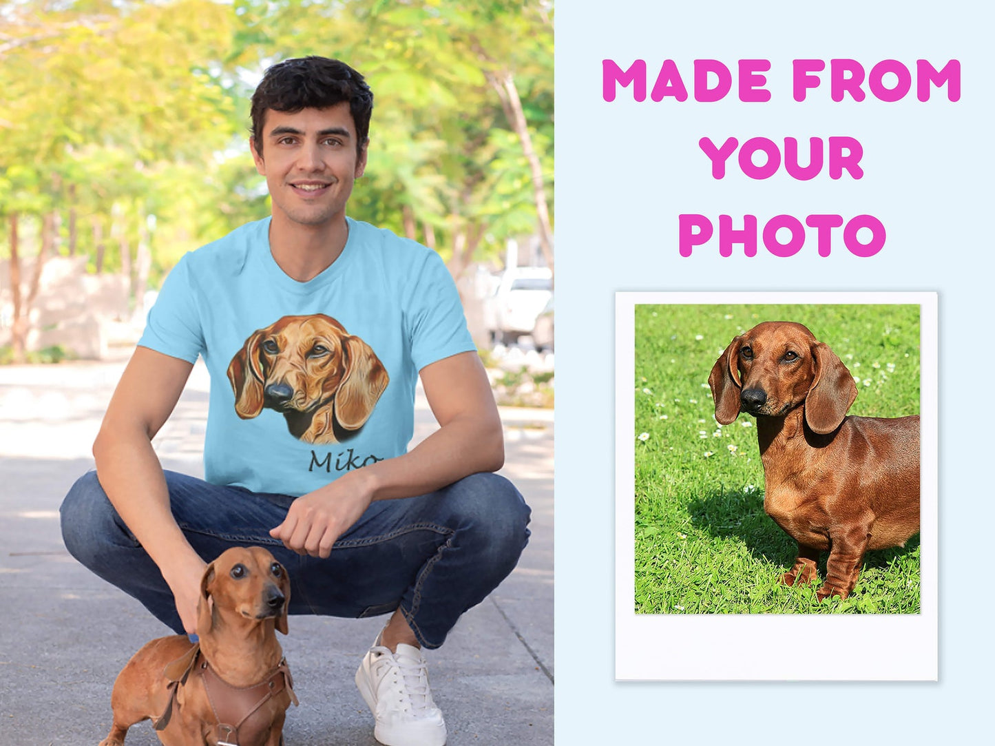 Custom Dog Photo to illustrated Unisex Tshirt, Personalized Name and Photo T-shirt