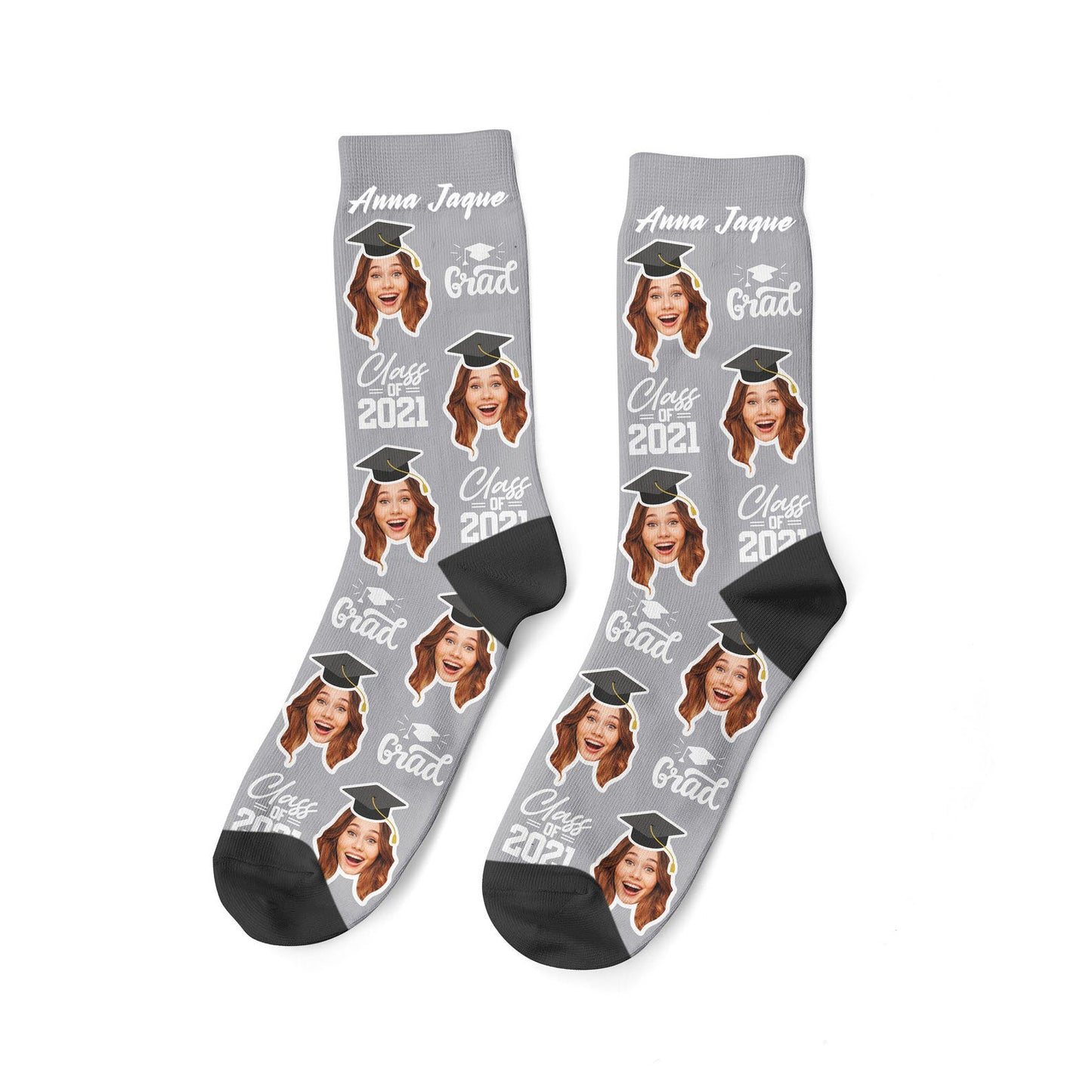 Custom Graduation Face Socks, Personalized Name & Photo Socks