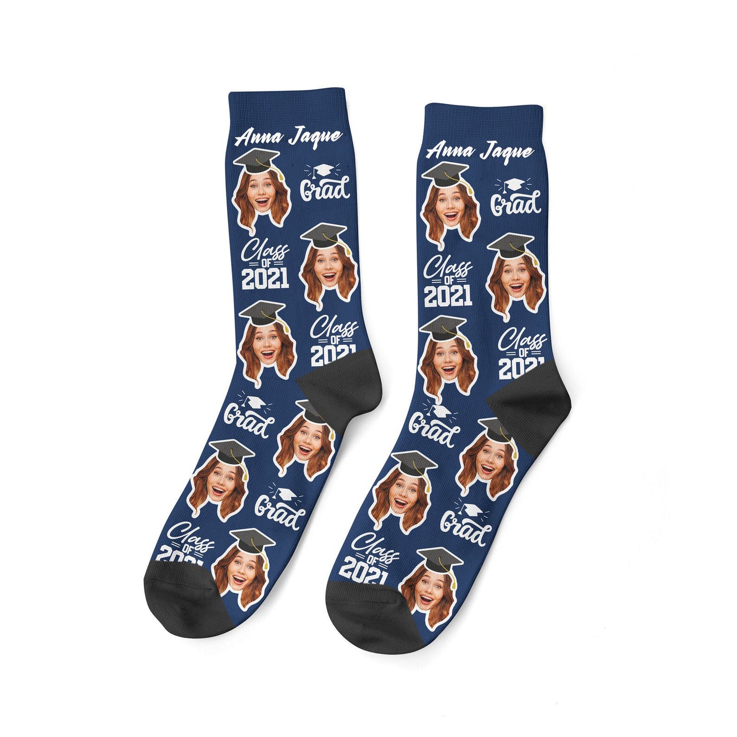 Custom Graduation Face Socks, Personalized Name & Photo Socks