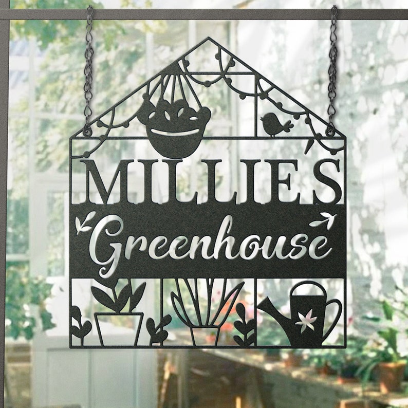 Custom Metal Greenhouse Sign _ Hanging Personalized Garden Sign
