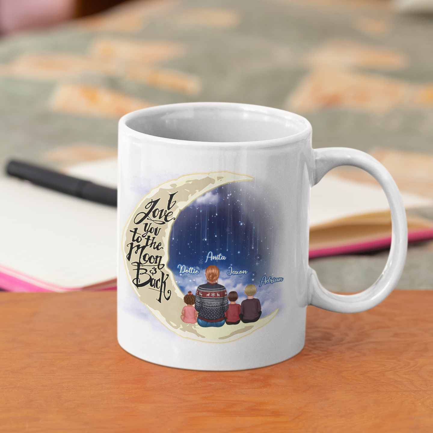 Parents Grandparents and Kids On Moon Personalized Mug