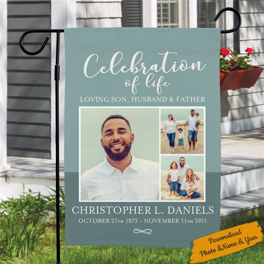 Personalized 3 Photos Celebration of Life Garden Flag