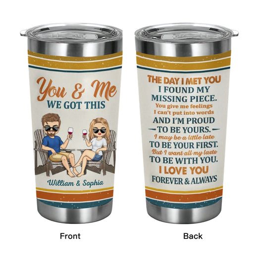 The Day I Met You I Found My Missing Piece Chibi Retro - Gift For Couples - Personalized Custom Tumbler