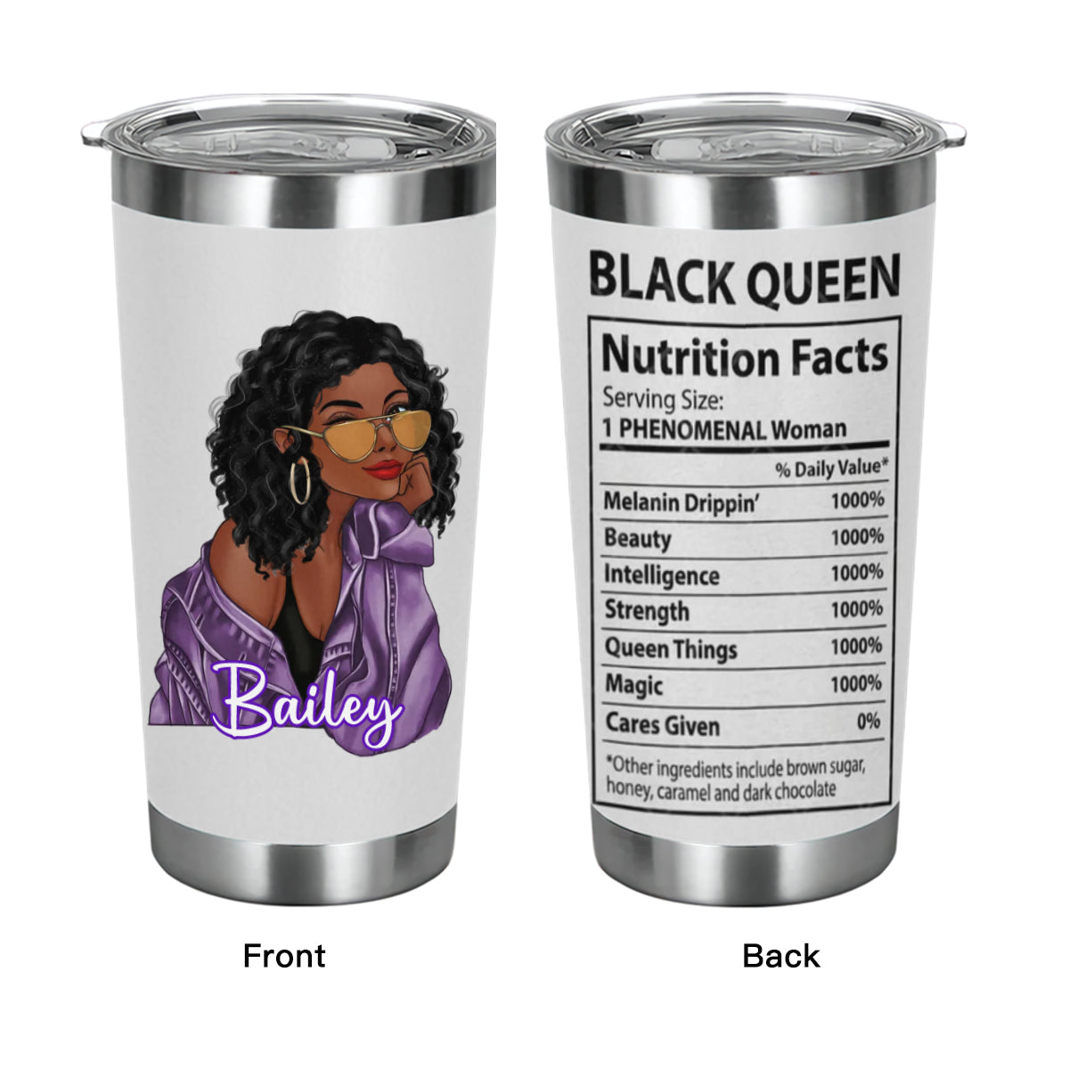 Black Queen Nutrition Facts-Black Woman Gift-Personalized Custom Tumbler
