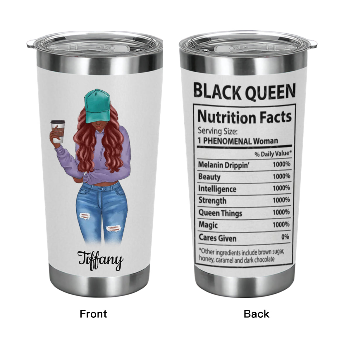 Black Queen Nutrition Facts-Black Woman Gift-Personalized Custom Tumbler