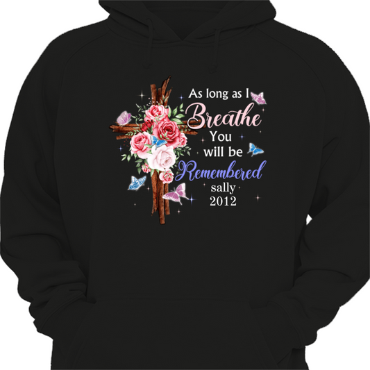 Butterflies Floral Cross Family Memorial Personalized  Hoodie Sweatshirt