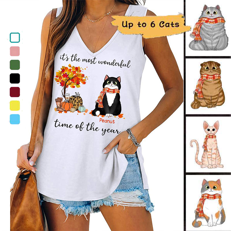 Most Wonderful Time Autumn Fluffy Cat Personalized Women Tank Top