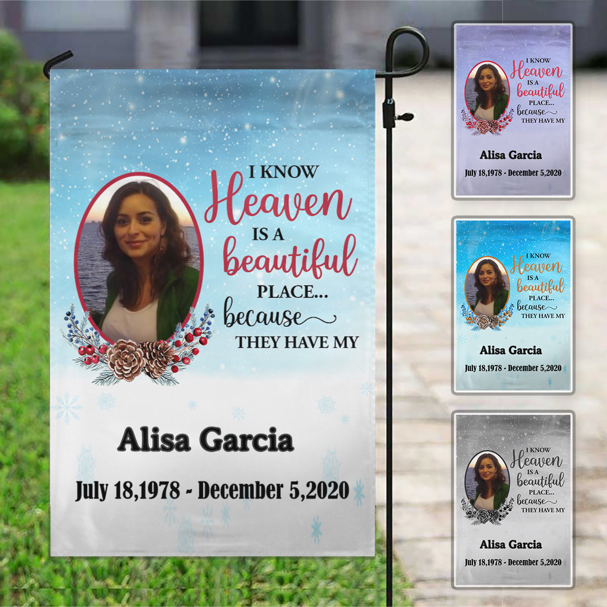 Berry Frame Heaven Is Beautiful Place Photo Personalized Memorial Garden & House Flag